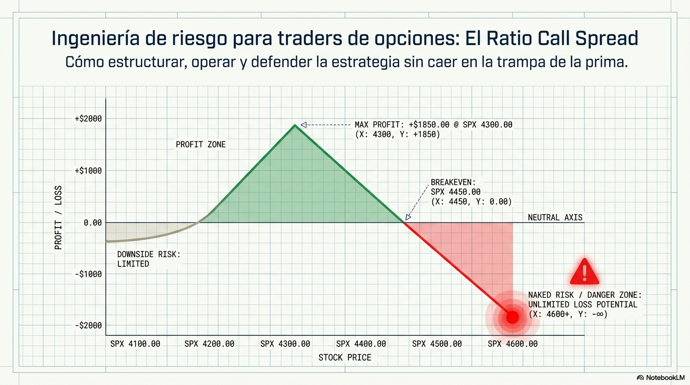 Cómo operar un Ratio Call Spread: estructura, ejemplo y gestión del riesgo